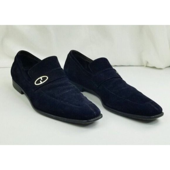 Gucci 7.5D Men s Black Suede Leather Slip On Metal Logo Strap Square Toe Loafers main image 9